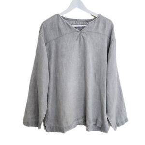 American Essential Linen Tunic Top L‎ Notched Lagenlook Natural Gray